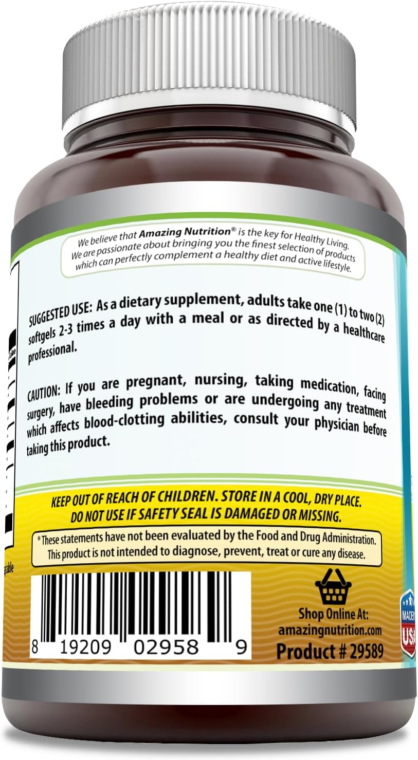 High Potency Omega-3 Fish Oil Supplement | 1360mg Per Serving | 120 Softgels | Lemon Flavor | Amazing Nutrition