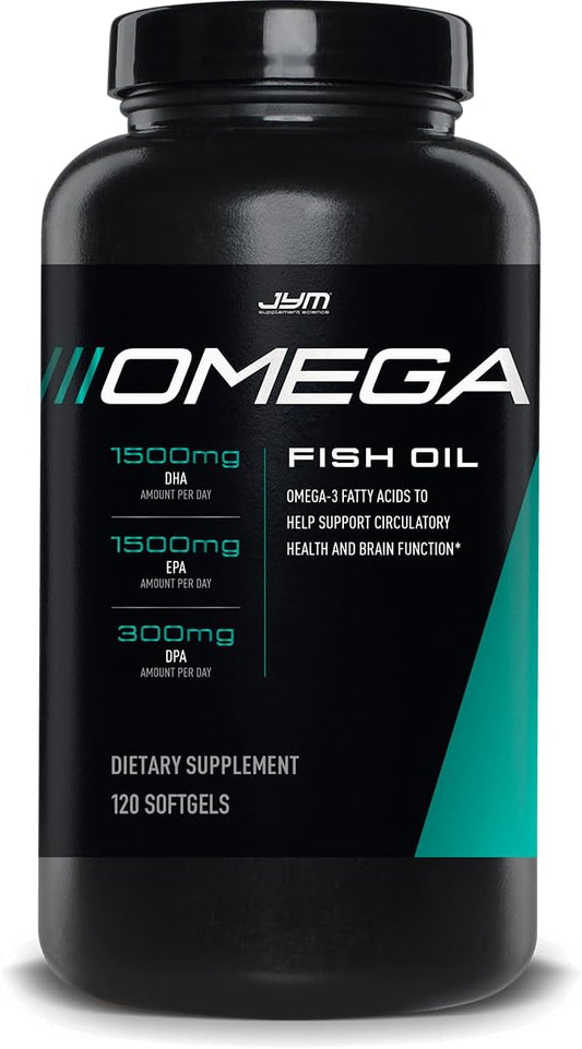 High Potency Omega 3 Fish Oil Supplement for Brain, Heart, & Joint Support - 120 Soft Gels