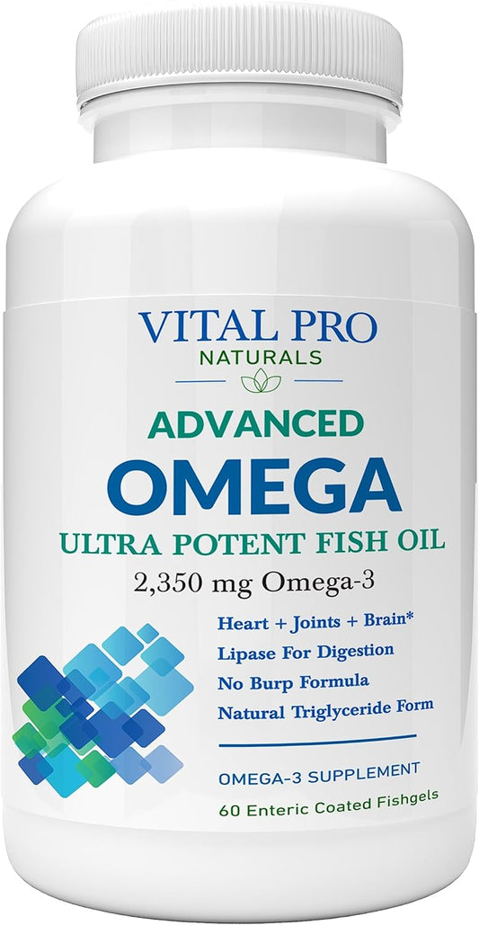 High Potency Omega 3 Fish Oil Supplement for Brain and Heart Health - 60 Softgels