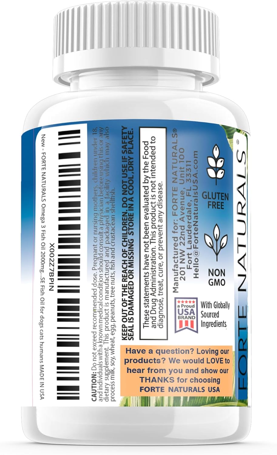 High Potency Omega 3 Fish Oil Supplement with 2000mg Dose - Non GMO Fatty Acid for Pets and Humans - Made in USA