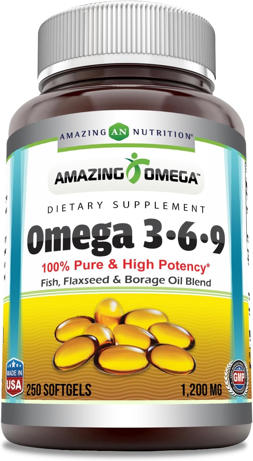 High-Potency Omega 3.6.9 Supplement | 1200 Mg Per Serving | 250 Softgels | Unflavored | Non-GMO | Gluten-Free | USA-Made