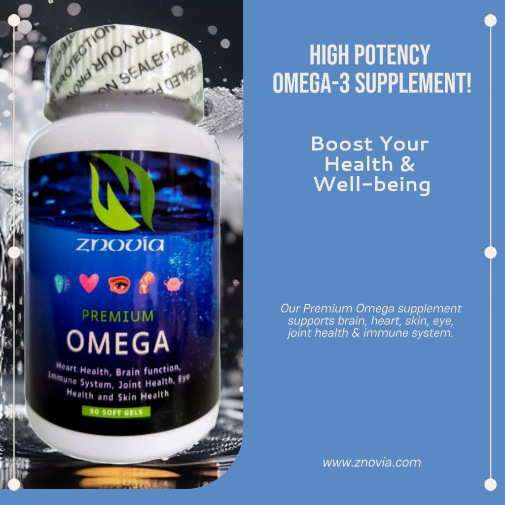 High-Potency Omega Fish Oil Supplement with EPA & DHA, 90 Soft Gels, Promotes Brain, Heart, Skin, Eye, Joint Health - Lemon Flavor