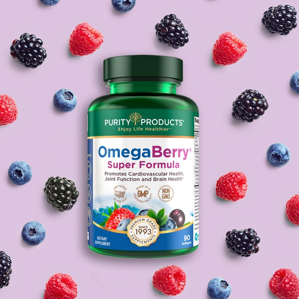 High Potency OmegaBerry Fish Oil with Vitamin D3 and Organic Acai Super Formula - 1875mg Concentrated Omega-3s - EPA 1080mg, DHA 720mg, DPA 120mg - 90 Count