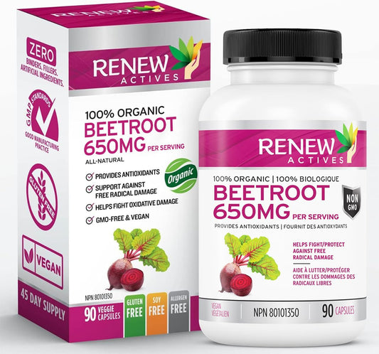 High-Potency Organic Beetroot Supplement for Circulation, Energy, & Antioxidant Benefits - 90 Veggie Capsules from Canada