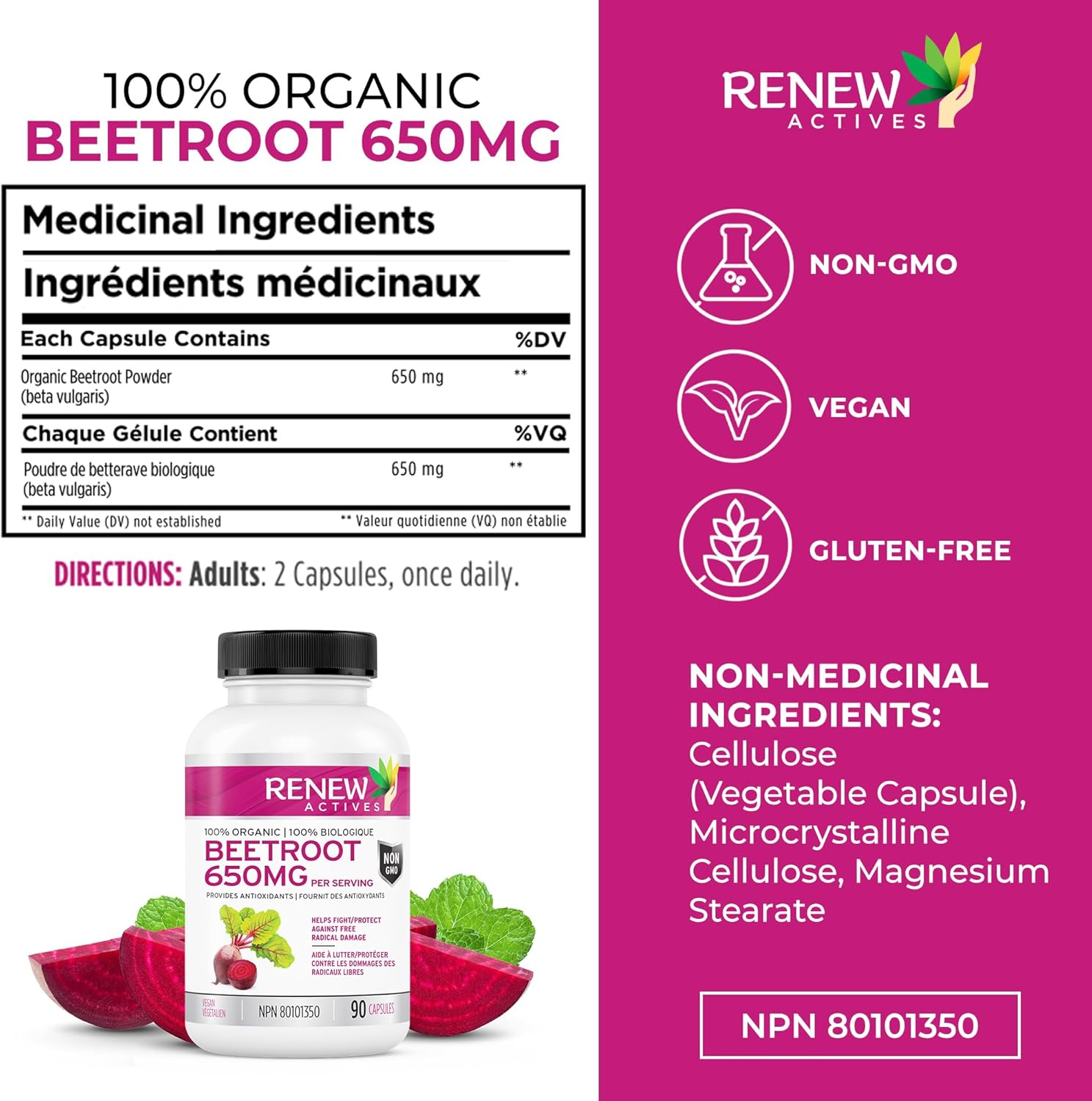High-Potency Organic Beetroot Supplement for Circulation, Energy, & Antioxidant Benefits - 90 Veggie Capsules from Canada