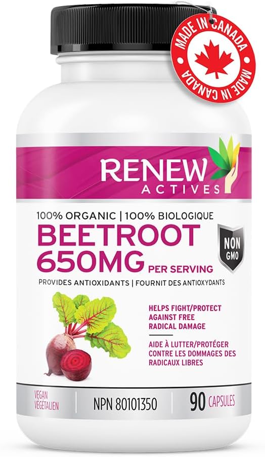 High-Potency Organic Beetroot Supplement for Circulation, Energy, & Antioxidant Benefits - 90 Veggie Capsules from Canada