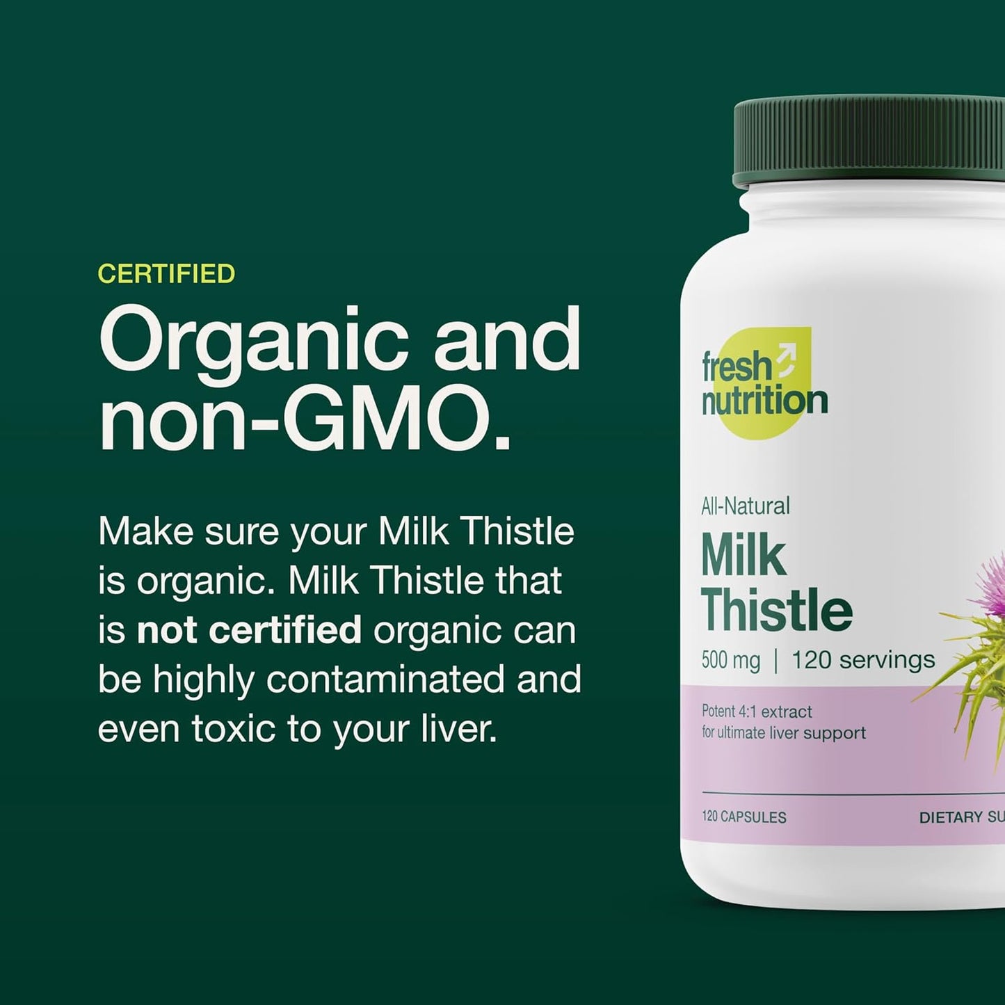 High Potency Organic Milk Thistle Supplement - 2000mg - 4 Month Supply - Silymarin Extract 4:1 - Made in USA - 120 Capsules