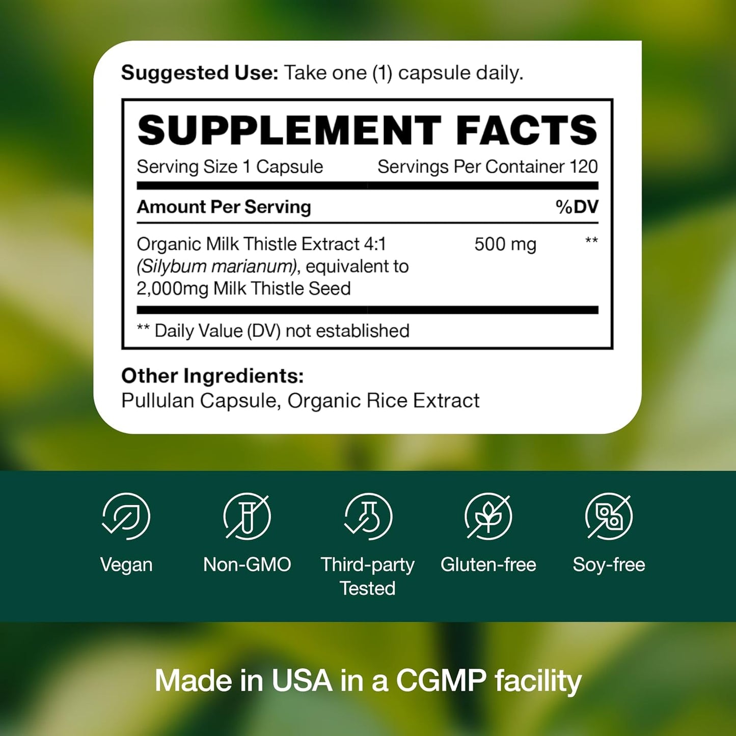 High Potency Organic Milk Thistle Supplement - 2000mg - 4 Month Supply - Silymarin Extract 4:1 - Made in USA - 120 Capsules