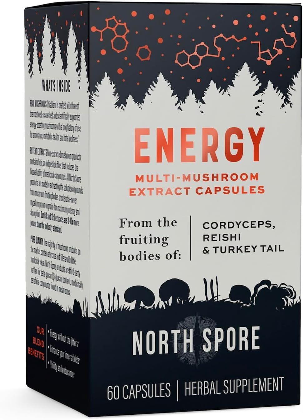 High Potency Organic Mushroom Blend for Stamina & Endurance | Cordyceps, Reishi, Turkey Tail | 60 Day Supply | 100% Fruiting Body Extracts | Vegan, Non-GMO | Made in USA