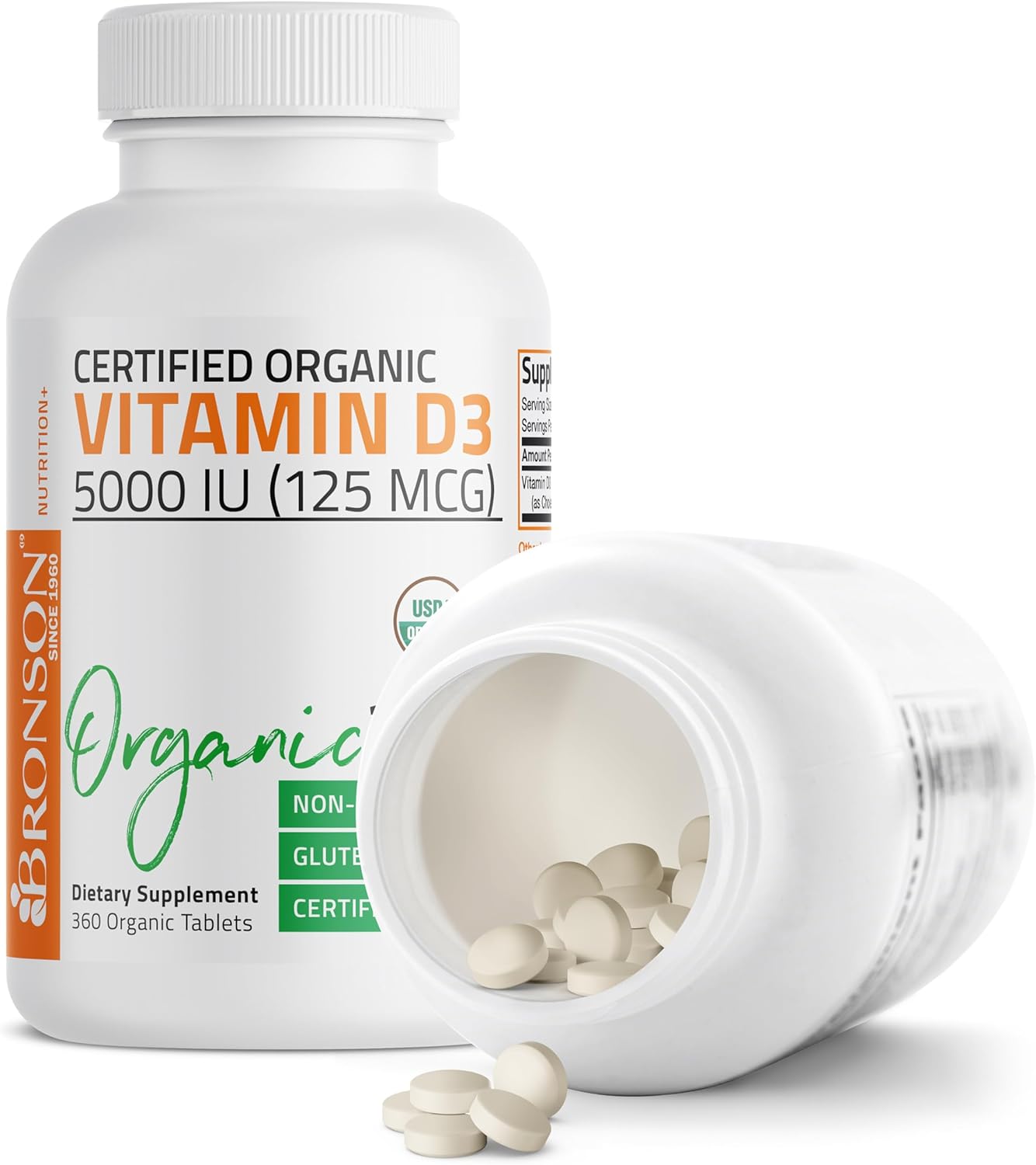 High Potency Organic Non-GMO Vitamin D3 5,000 IU Tablets - 1 Year Supply for Immune Support, Muscle Function, and Bone Health