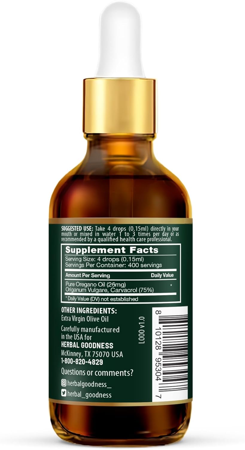 High-Potency Organic Oregano Oil Drops - 75% Carvacrol, 2 fl oz with Olive Oil - Immune & Digestive Support - Antioxidant Benefits