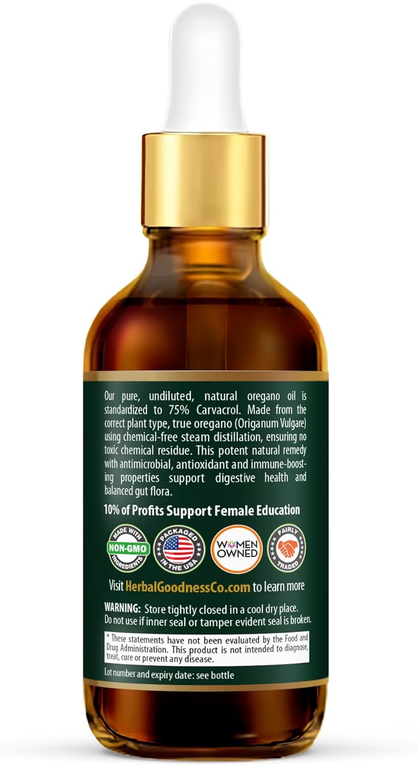 High-Potency Organic Oregano Oil Drops - 75% Carvacrol, 2 fl oz with Olive Oil - Immune & Digestive Support - Antioxidant Benefits