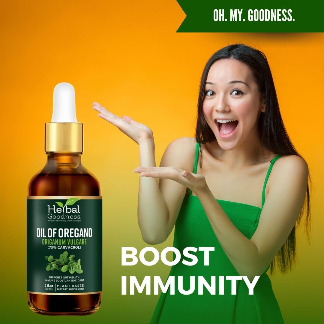 High-Potency Organic Oregano Oil Drops - 75% Carvacrol, 2 fl oz with Olive Oil - Immune & Digestive Support - Antioxidant Benefits