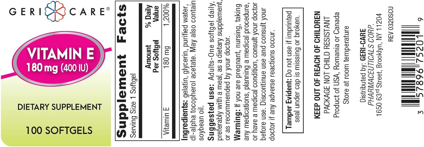 High-Potency Organic Vitamin E Capsules - 400 IU for Skin & Immune Support | 100 Count for Women and Men | Alternative to Nature Bounty & Solgar
