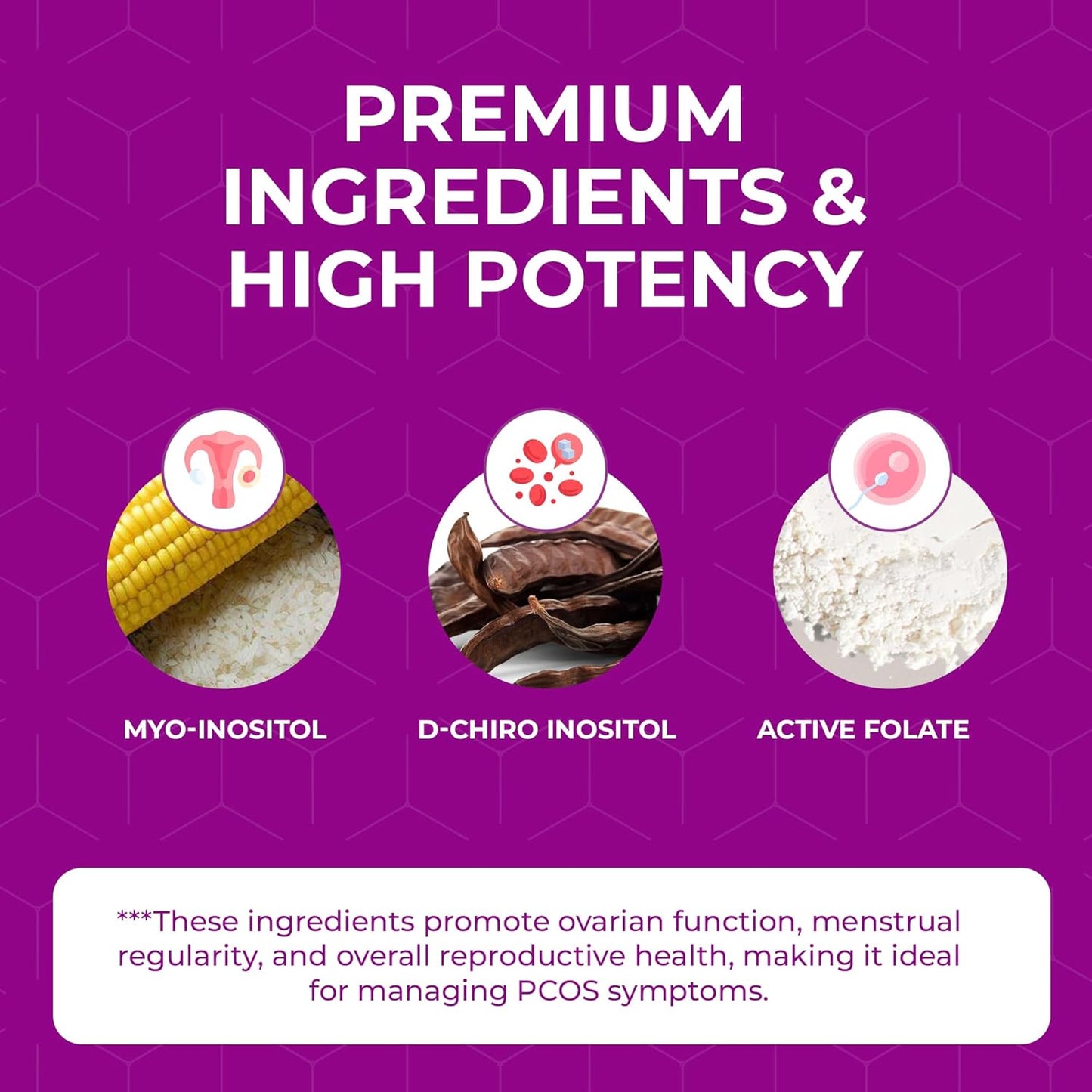 High Potency Ovofolic PCOS Supplement for Women - Supports Fertility, Hormonal Balance, PCOS - Myo-Inositol, D-Chiro Inositol, Folate - 60 Servings, 129g Jar