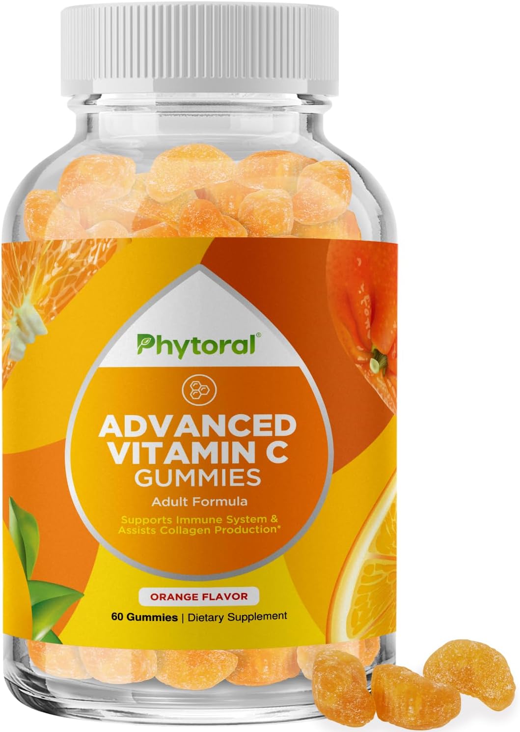 High Potency Phytoral Natural Vitamin C Gummies for Adults - Immune Support & Brain Vitamins Booster