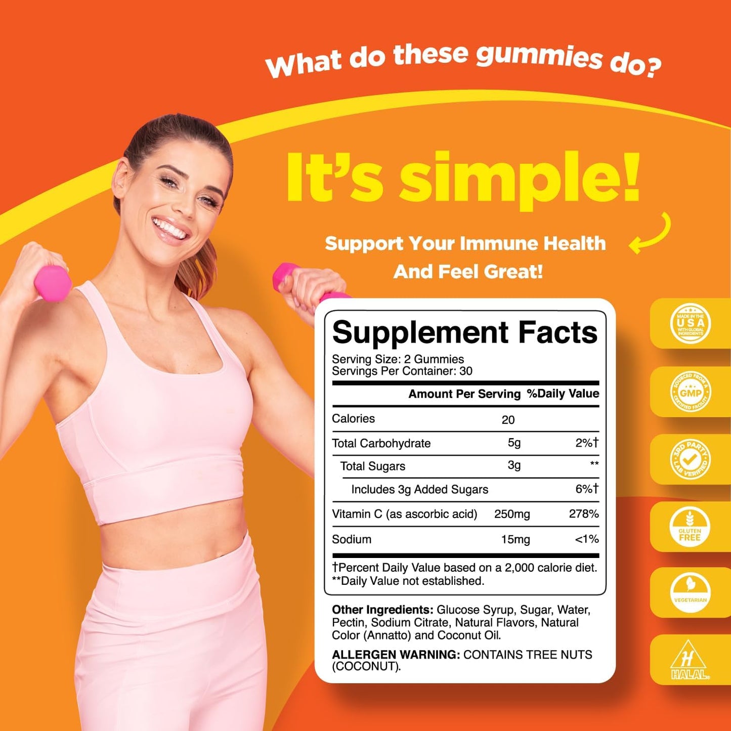 High Potency Phytoral Natural Vitamin C Gummies for Adults - Immune Support & Brain Vitamins Booster