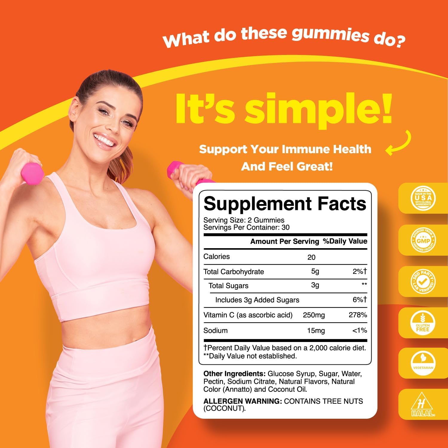 High Potency Phytoral Natural Vitamin C Gummies for Adults - Immune Support & Brain Vitamins Booster
