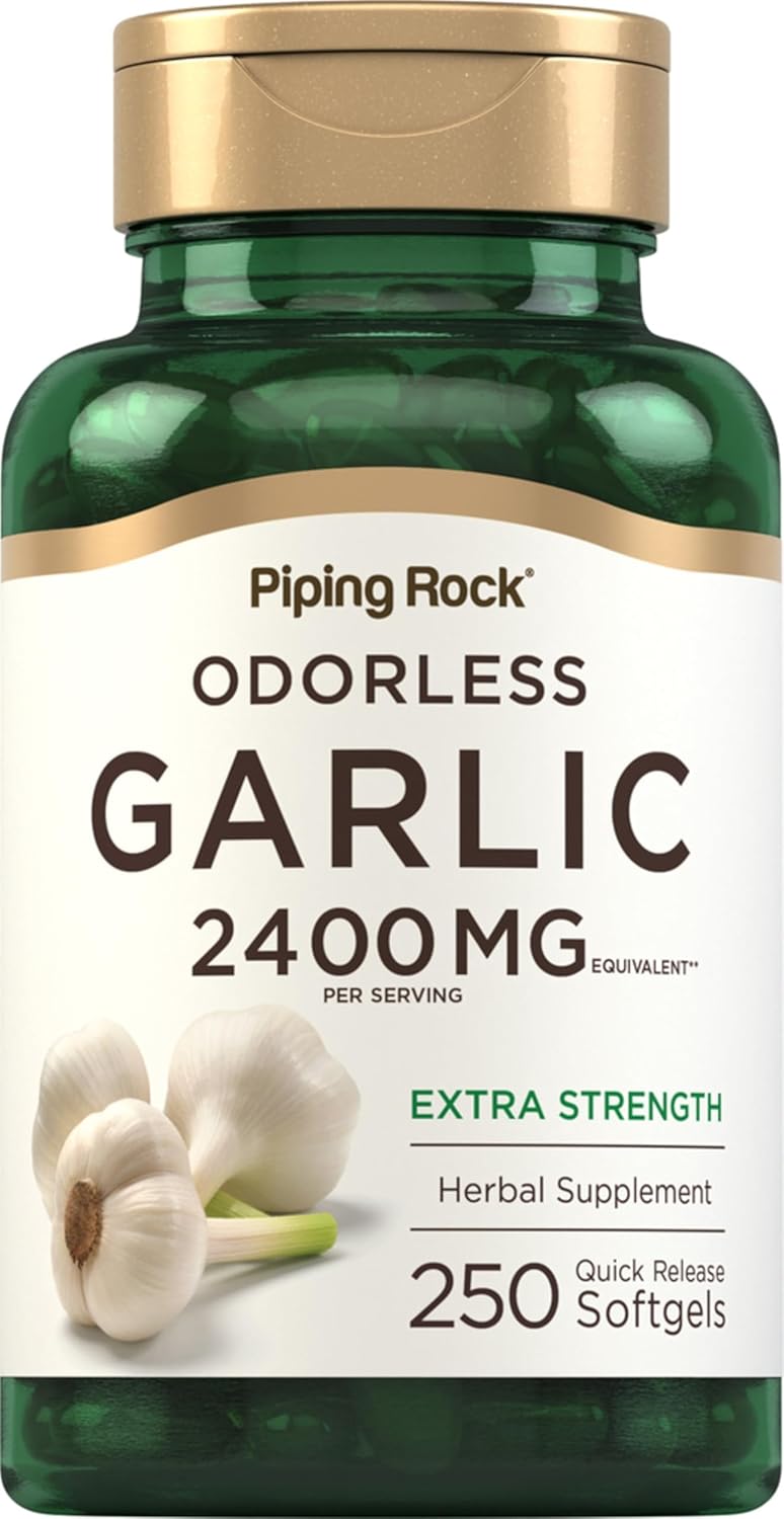 High Potency Piping Rock Odorless Garlic Softgels - 2400mg, 250 Pills - Herbal Supplement, Non-GMO, Gluten Free Extract