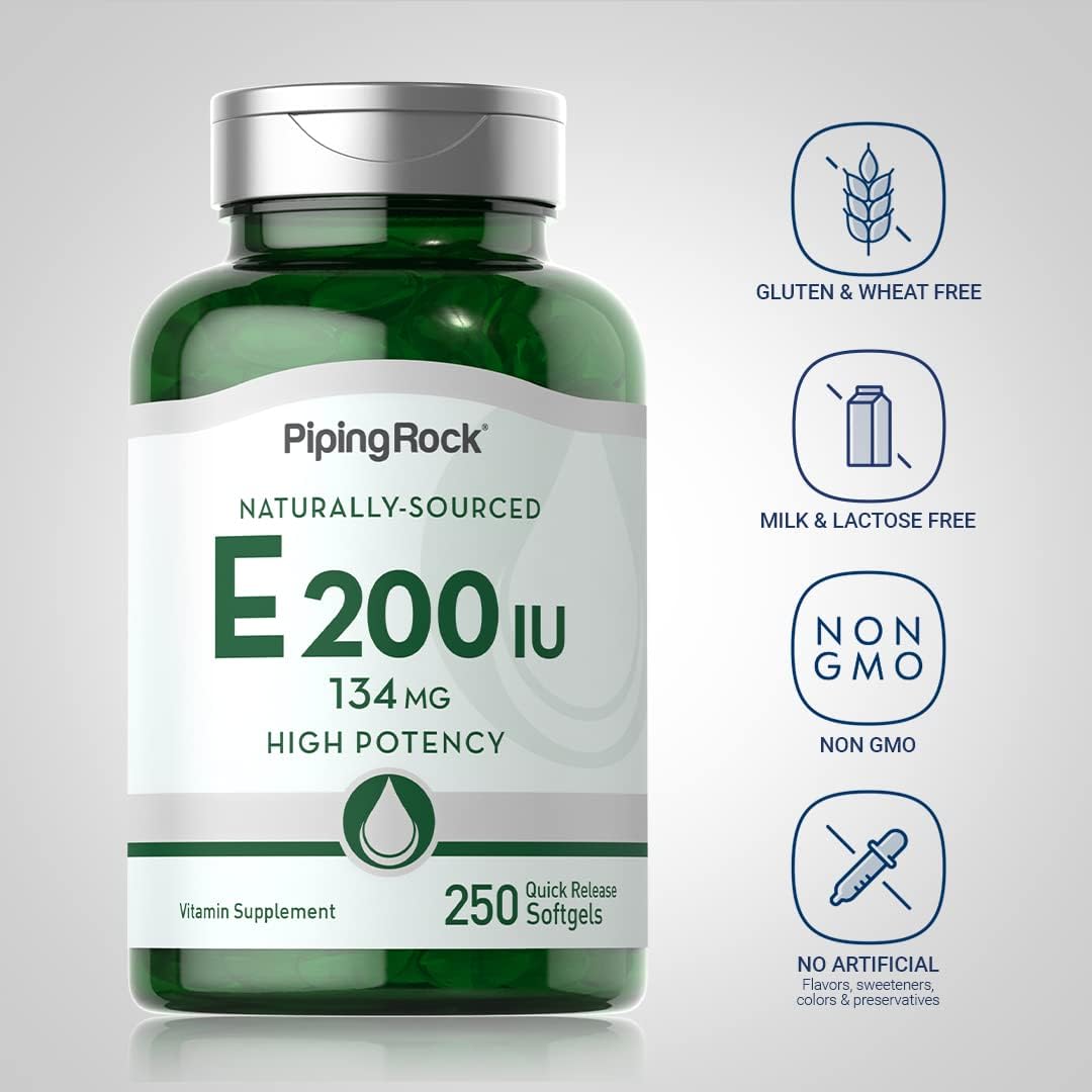 High-Potency Piping Rock Vitamin E Softgel Capsules - 250 Count | 200 IU Supplement | Non-GMO, Gluten Free