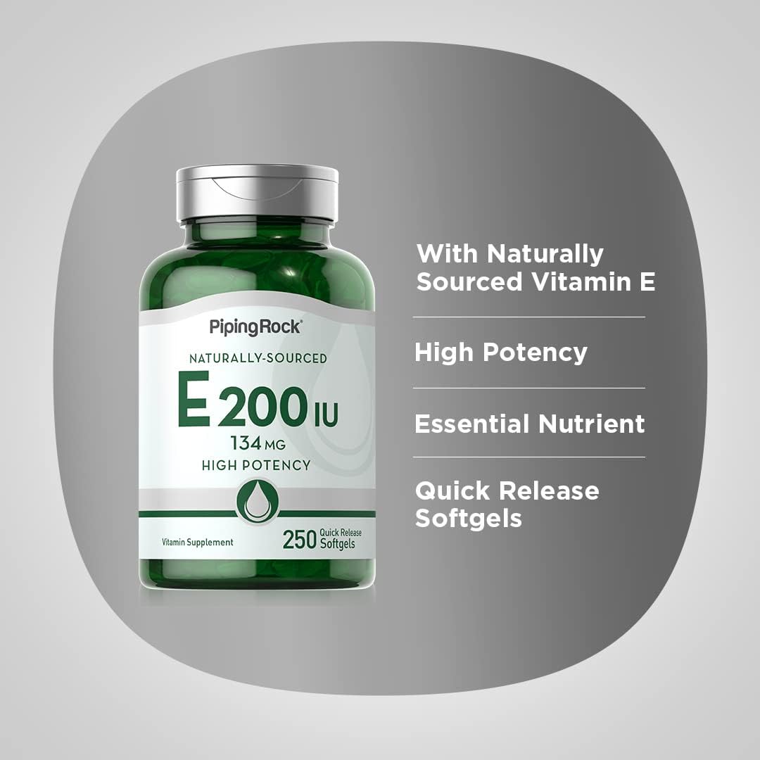 High-Potency Piping Rock Vitamin E Softgel Capsules - 250 Count | 200 IU Supplement | Non-GMO, Gluten Free