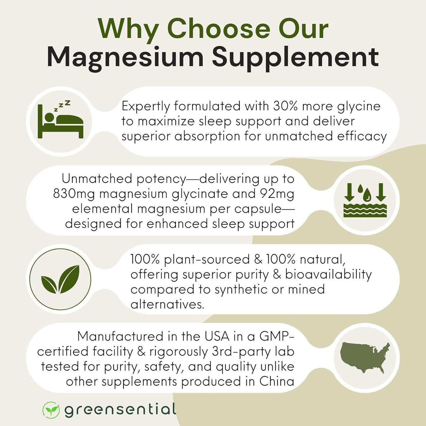 High-Potency Plant-Based Magnesium Glycinate Supplement | 2,500mg | 275mg Elemental Magnesium | Chelated for Better Absorption | Non-GMO, Gluten-Free | 90 Capsules