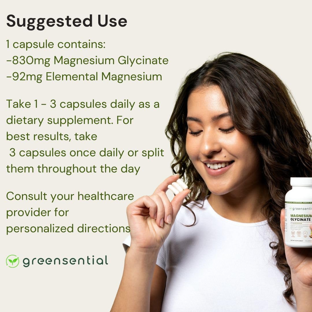 High-Potency Plant-Based Magnesium Glycinate Supplement | 2,500mg | 275mg Elemental Magnesium | Chelated for Better Absorption | Non-GMO, Gluten-Free | 90 Capsules