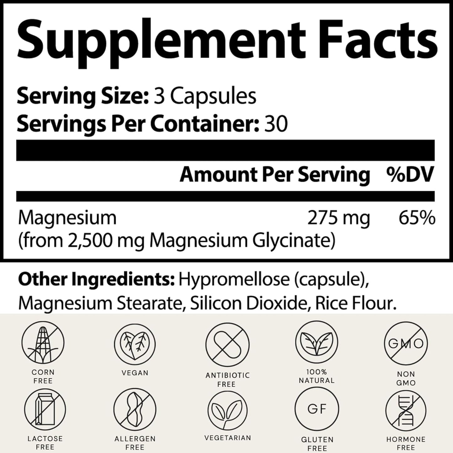 High-Potency Plant-Based Magnesium Glycinate Supplement | 2,500mg | 275mg Elemental Magnesium | Chelated for Better Absorption | Non-GMO, Gluten-Free | 90 Capsules
