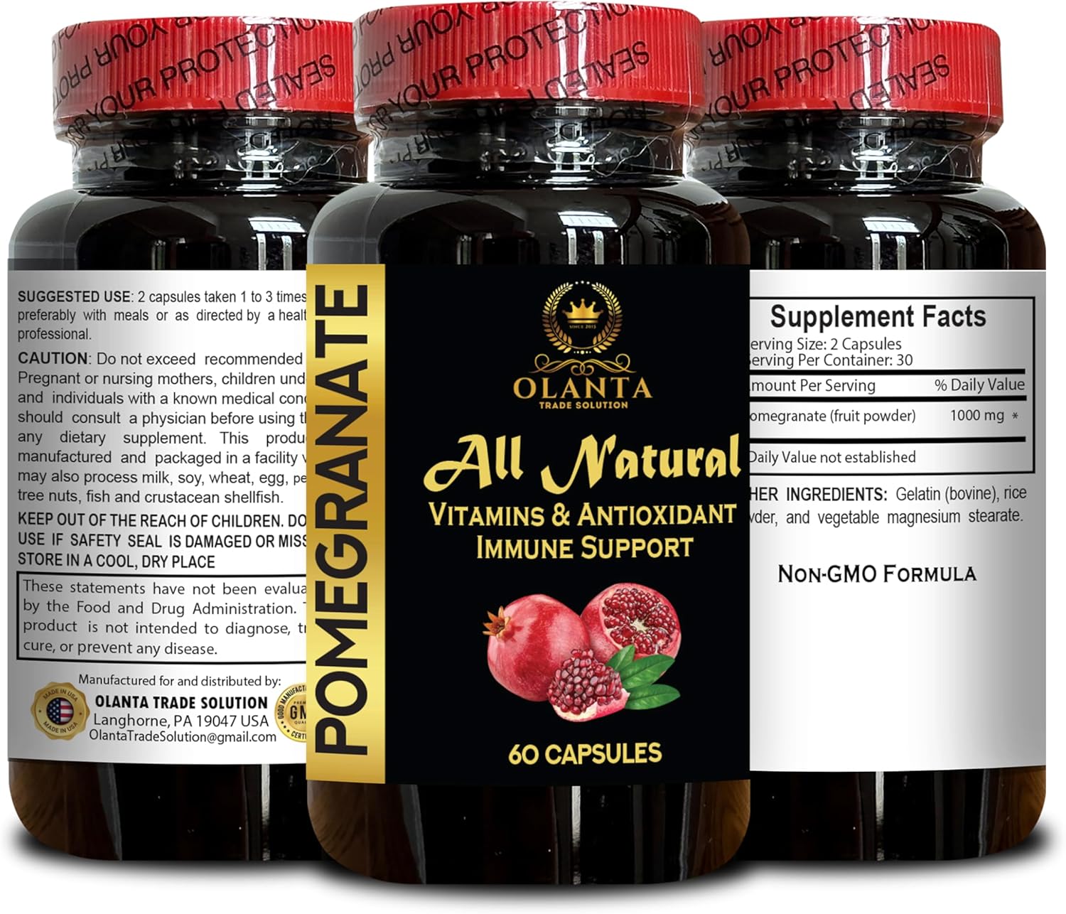 High-Potency Pomegranate Extract Capsules for Immunity, Joint Support, and Healthy Aging - 2 Bottles of Ellagic Acid Supplement with Polyphenols