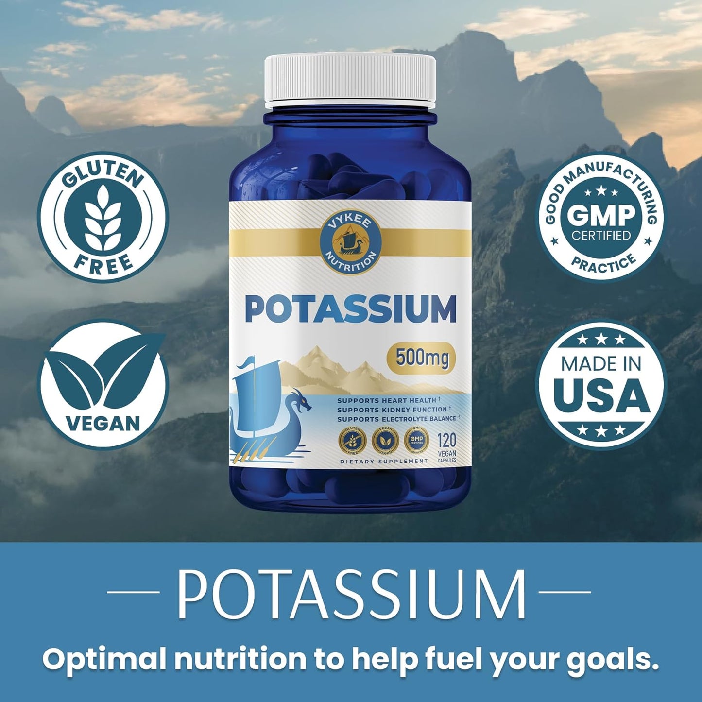 High-Potency Potassium Citrate Capsules - 500mg Per Serving for Muscle Function & Heart Health - Vegan, Non-GMO - 120 Capsules