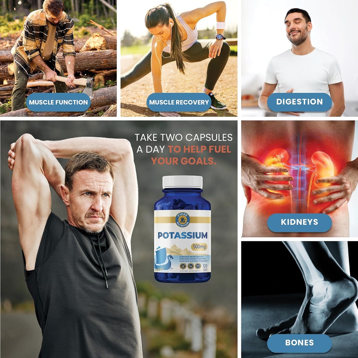 High-Potency Potassium Citrate Capsules - 500mg Per Serving for Muscle Function & Heart Health - Vegan, Non-GMO - 120 Capsules