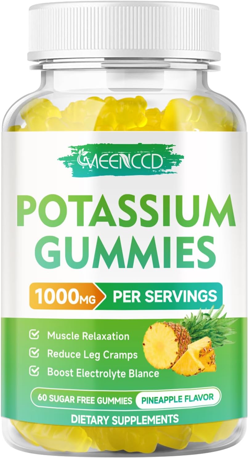 High Potency Potassium Citrate Gummies for Adults, 1000mg, Sugar-Free Pineapple Flavor, 60 Count, Supports Leg Cramps & Muscle Health