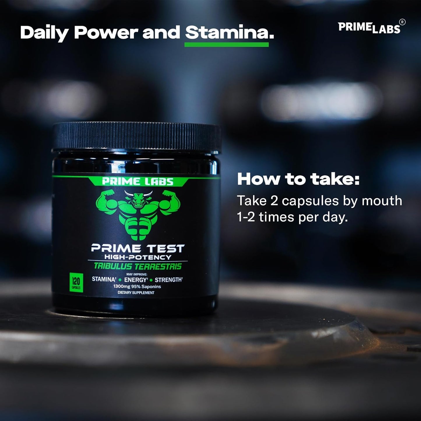 High Potency Prime Labs Tribulus Terrestris for Men - 1300mg with 95% Saponins - Boost Energy, Vitality, Strength - 120 Capsules