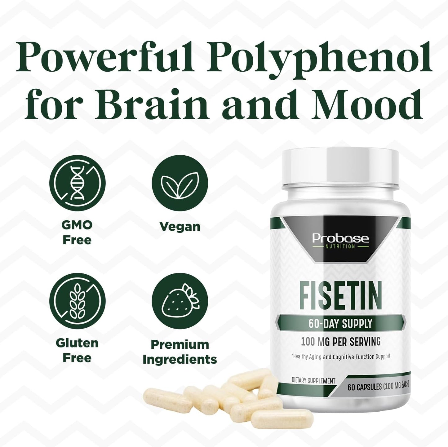 High Potency Probase Nutrition Fisetin Senolytic Supplement - 100mg, 60-Day Supply for Cellular Health