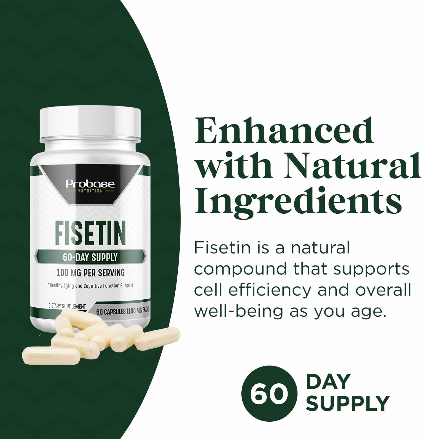 High Potency Probase Nutrition Fisetin Senolytic Supplement - 100mg, 60-Day Supply for Cellular Health