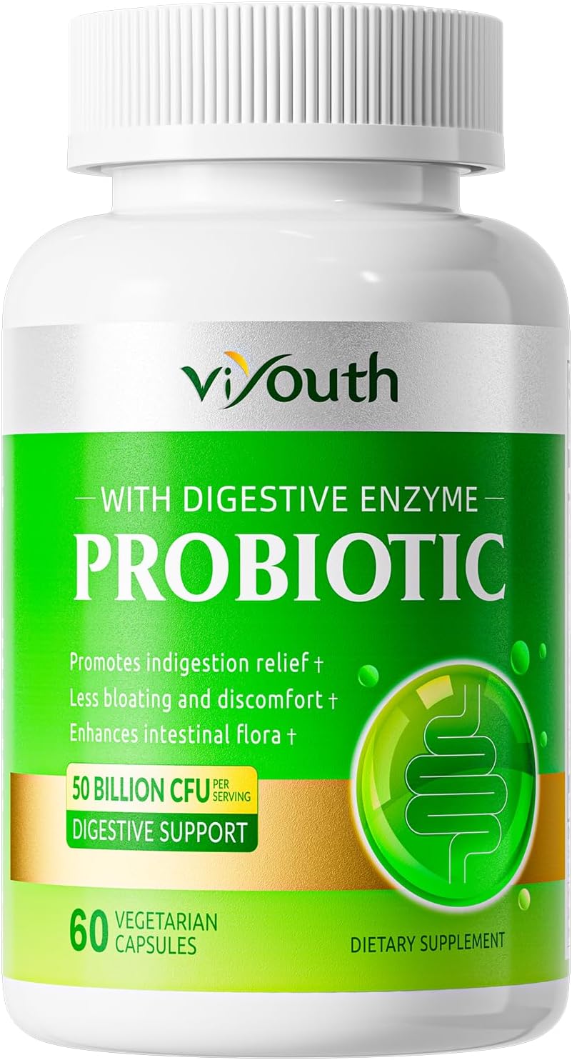 High Potency Probiotic Capsules for Gut Health - 50 Billion CFU, 18 Strains, 5 Digestive Enzymes - Supports Immune System, Gas & Bloating - Non-GMO, Gluten Free - 60 Count