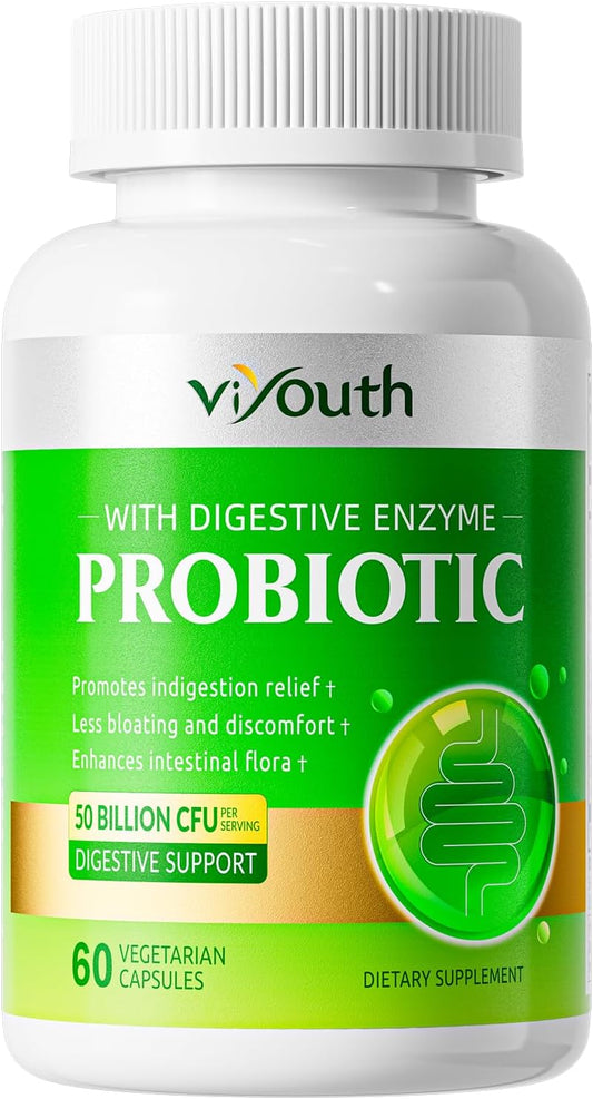 High Potency Probiotic Capsules for Gut Health - 50 Billion CFU, 18 Strains, 5 Digestive Enzymes - Supports Immune System, Gas & Bloating - Non-GMO, Gluten Free - 60 Count