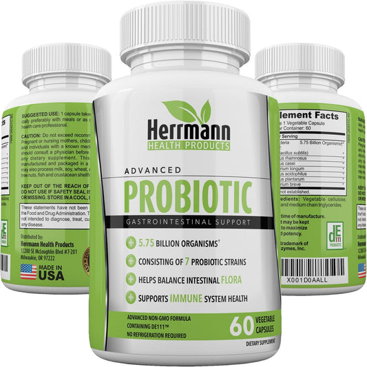 High Potency Probiotic Capsules for Men and Women | 7 Strain Formula | 5.75 Billion Organisms | Non-GMO | GMP Certified | 60 Capsules