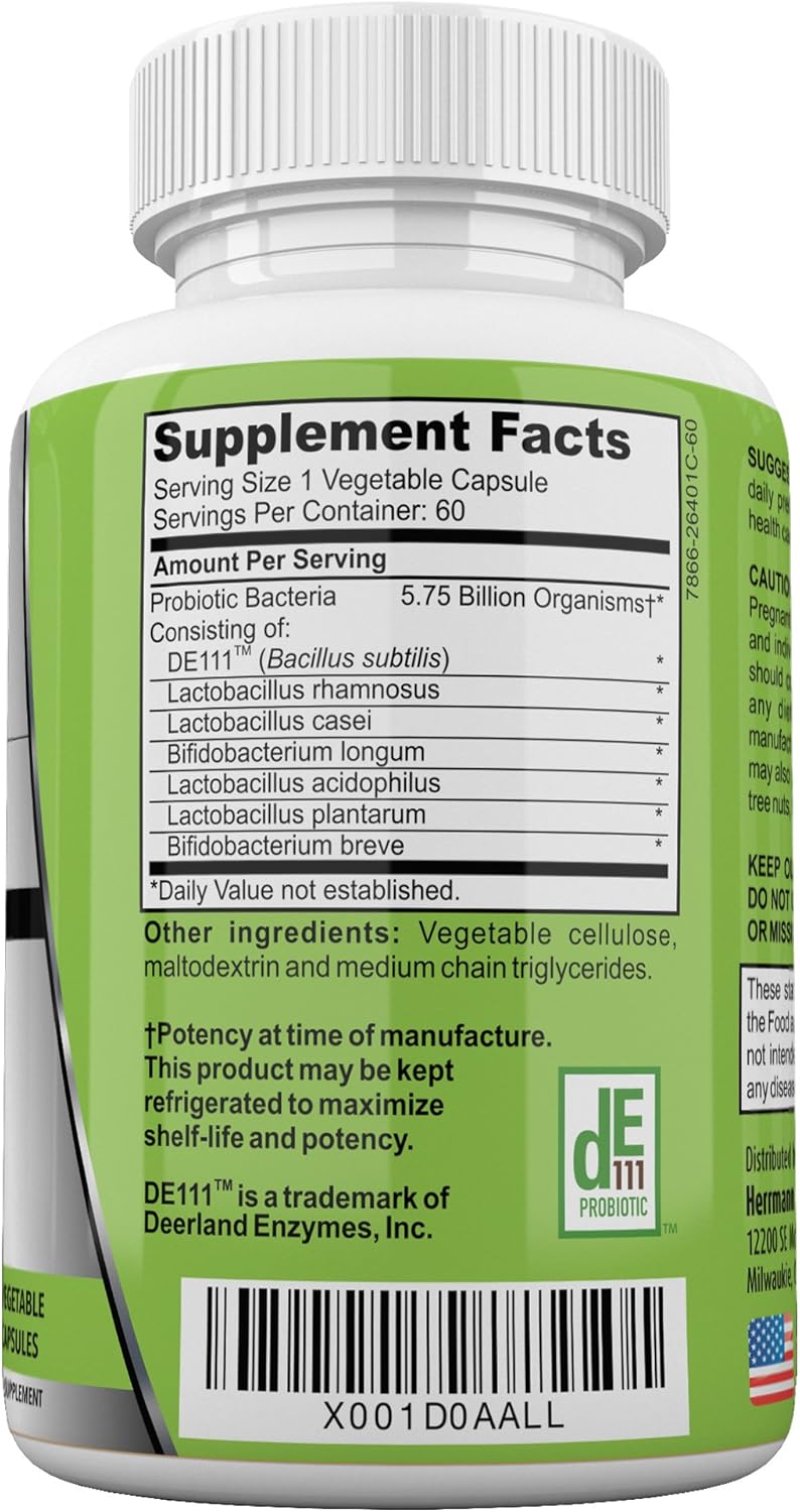 High Potency Probiotic Capsules for Men and Women | 7 Strain Formula | 5.75 Billion Organisms | Non-GMO | GMP Certified | 60 Capsules