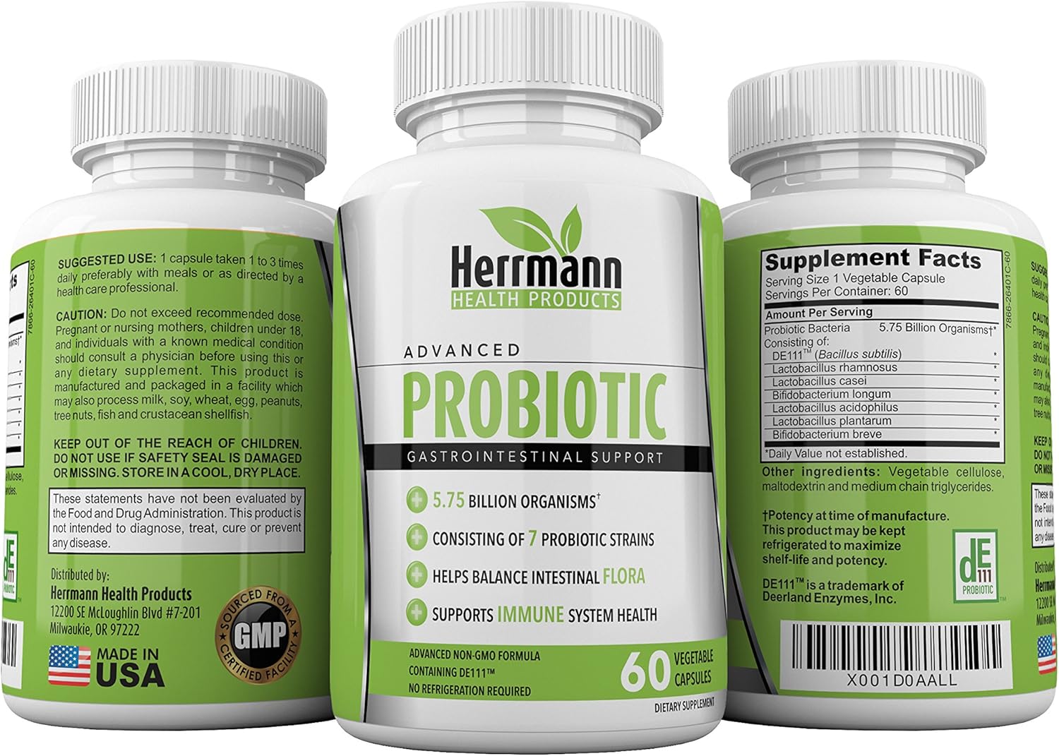 High Potency Probiotic Capsules for Men and Women | 7 Strain Formula | 5.75 Billion Organisms | Non-GMO | GMP Certified | 60 Capsules