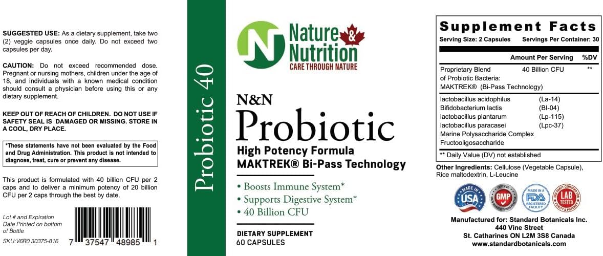 High Potency Probiotic Supplement - 40 Billion CFU, 60 Capsules - Nature & Nutrition - Pack of 1