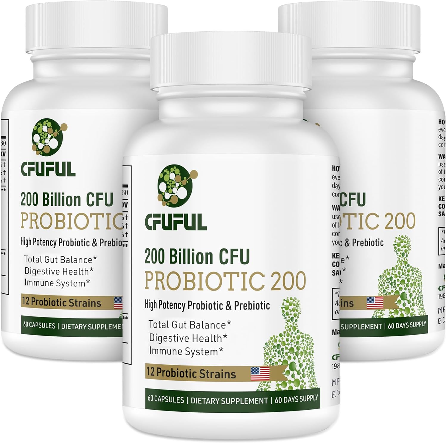 High Potency Probiotic Supplement for Digestive & Immune Health - 200 Billion CFU, 12 Strains, Organic Prebiotics, 180 Capsules