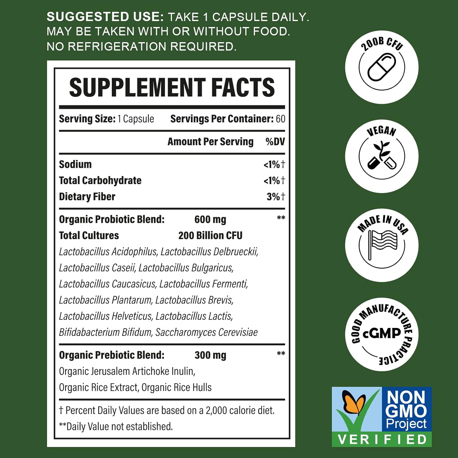 High Potency Probiotic Supplement for Digestive & Immune Health - 200 Billion CFU, 12 Strains, Organic Prebiotics, 180 Capsules