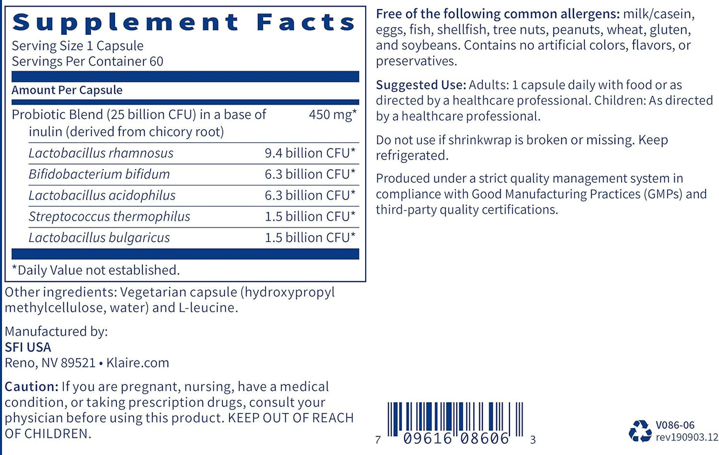 High-Potency Probiotic Supplement for Gut Health - 25 Billion CFU, Multispecies, Hypoallergenic, Dairy-Free (120 Capsules)