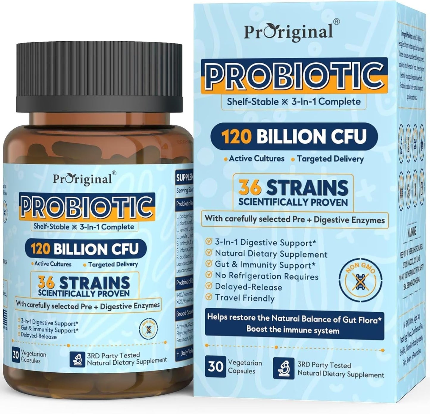 High Potency Probiotic Supplement with 120 Billion CFU and 36 Strains for Digestive Health - 30 Delayed Release Capsules