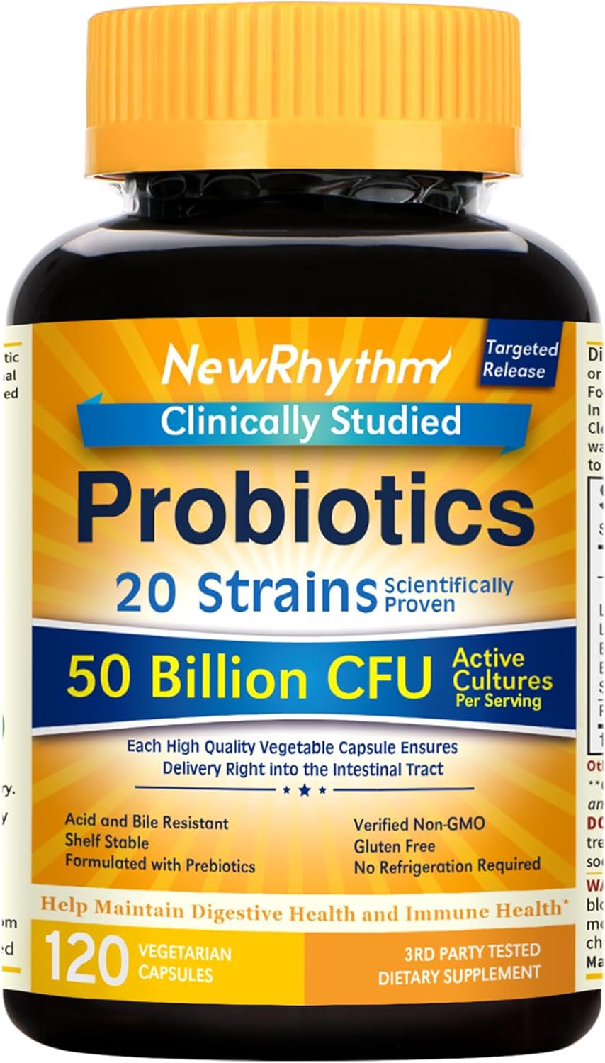 High Potency Probiotic Supplement with 50 Billion CFU, 20 Strains, 120 Capsules, Targeted Release, Acid Resistant, No Refrigeration Needed, Non-GMO, Gluten Free - 1 Pack