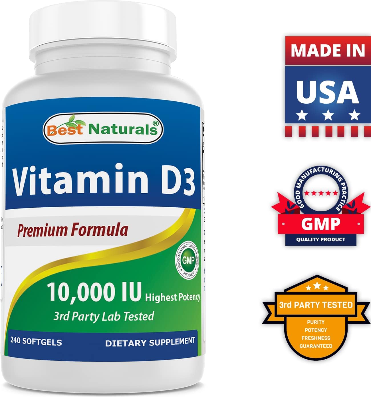 High Potency Probiotic with 10 Strains, 30 Billion CFU, and Vitamin D3 10000 IU - Top Natural Supplement for Gut Health and Immunity