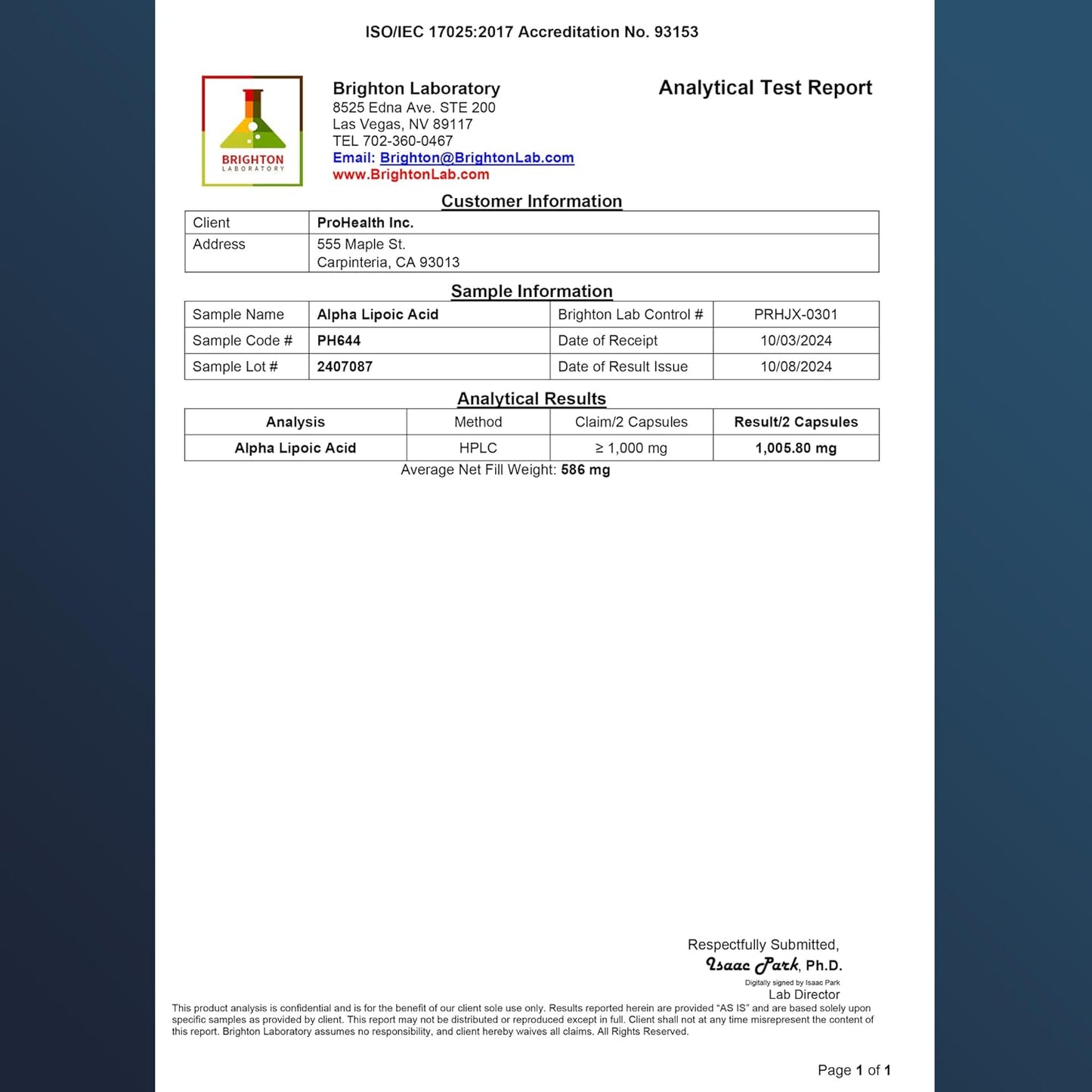 High Potency ProHealth Alpha Lipoic Acid 1000mg for Metabolism, Skin, Energy. Combat Fatigue, Brain Fog. Heart, Brain, Liver Health Support. 30 Servings.