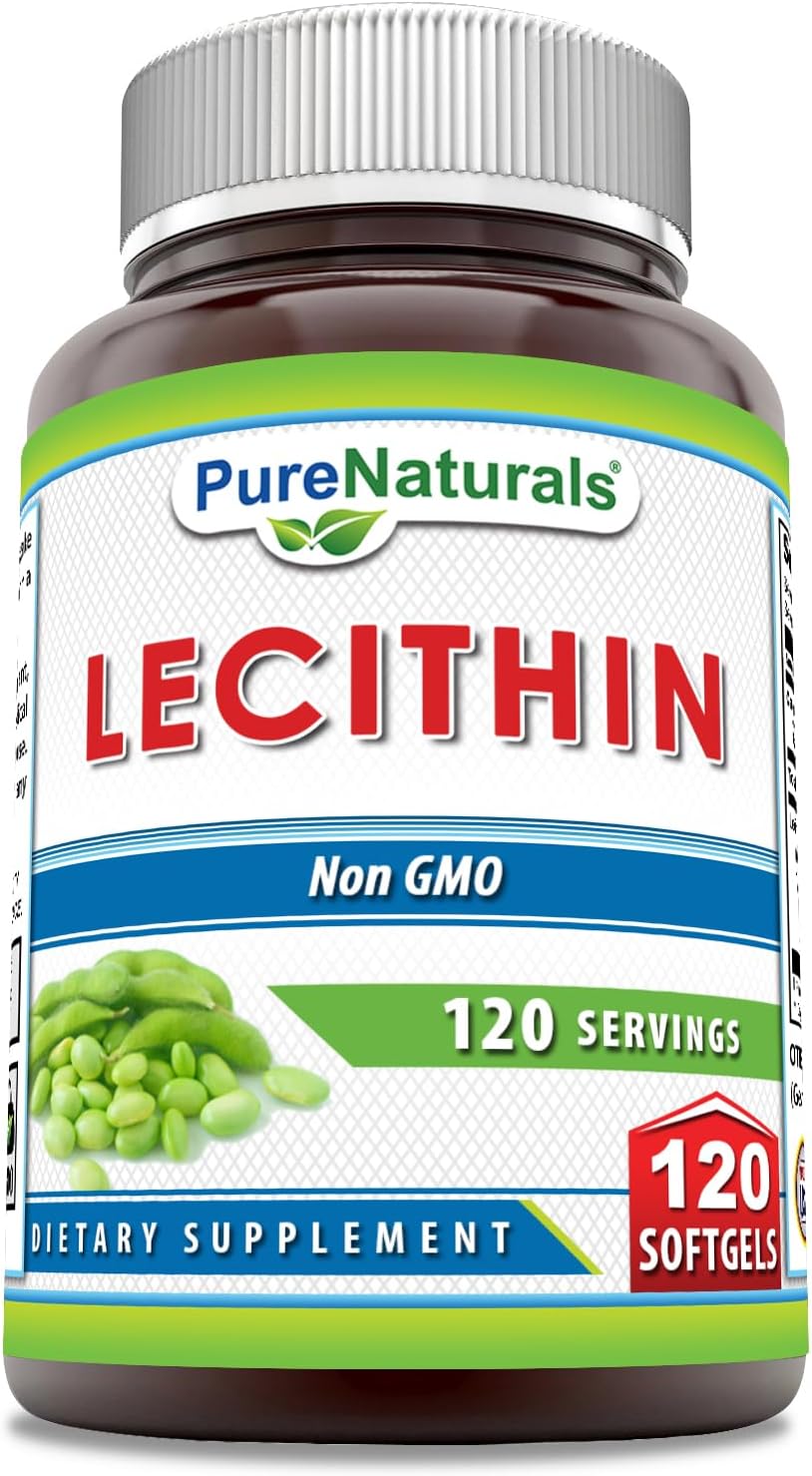 High Potency Pure Naturals Lecithin 1200 mg Softgels Supplement - Non-GMO & Gluten Free (120 Count)