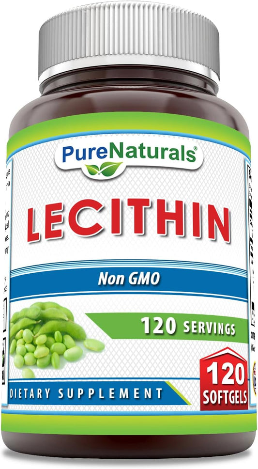 High Potency Pure Naturals Lecithin Softgels - 1200 mg Supplement, Non-GMO, Gluten Free (120 Count)